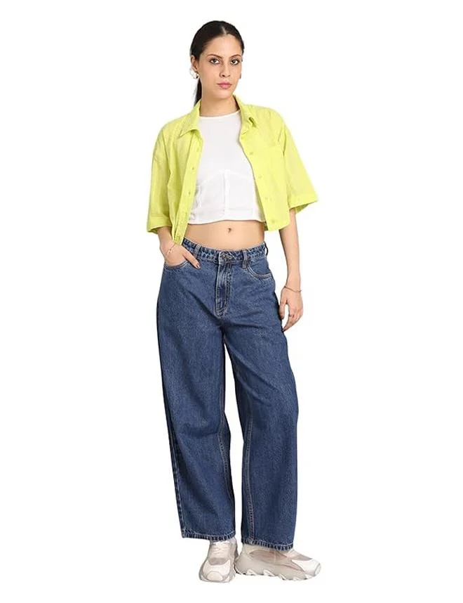 inkd Denim Divine Women's Baggy Fit Jeans - Mid-Rise | 100% Cotton | Jeans for Women for Women | Best Price UAE